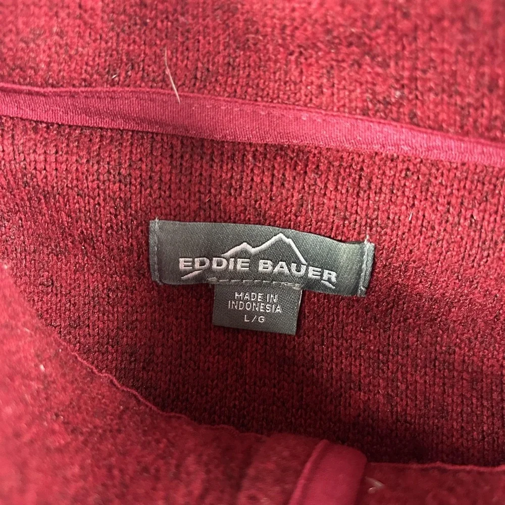 Eddie Bauer Sweater Mens Large Red Quarter Zip‎ Mock Neck Knit Pullover Pocket